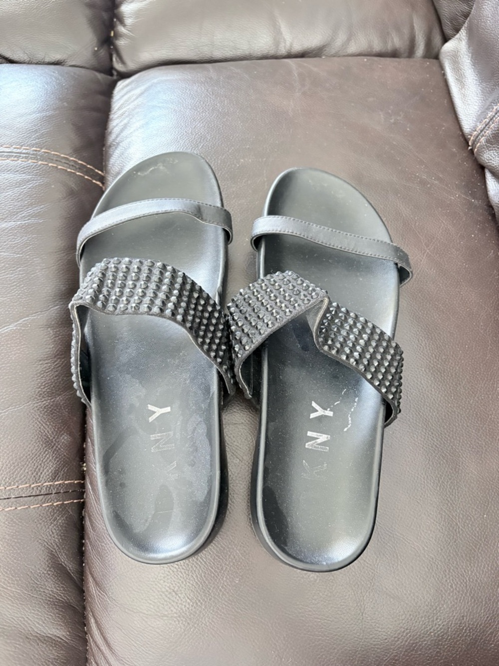 DKNY Black Studded Slide Sandals